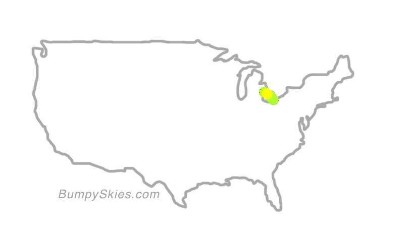 Map of continental US with illustrated flight path and turbulence forecast (described in text below)