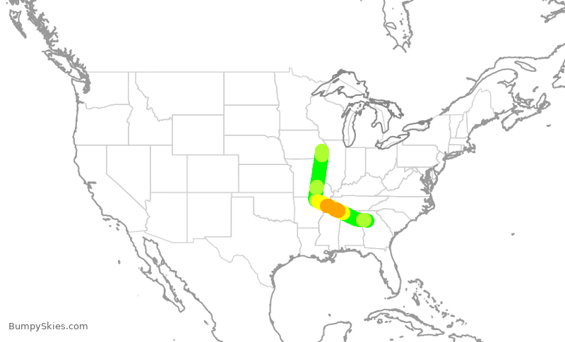 Turbulence forecast map for EDV4958, ATL to MLI