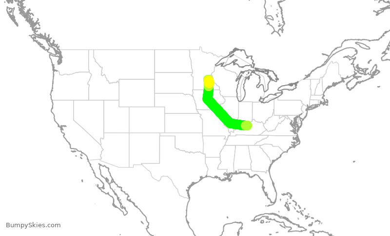Turbulence forecast map for EDV4965, SDF to MSP