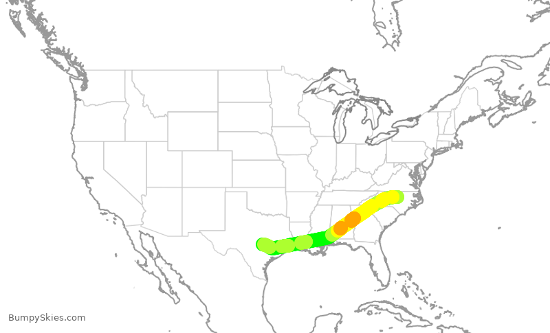 Turbulence forecast map for EDV4967, RDU to AUS