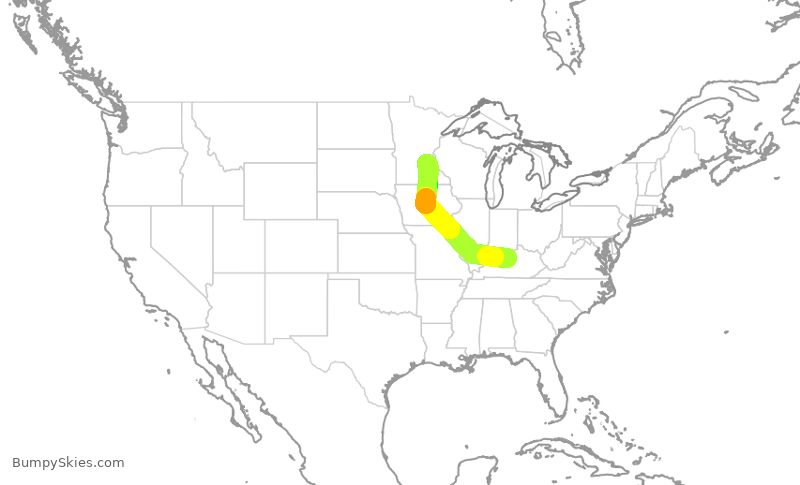 Turbulence forecast map for EDV4972, SDF to MSP