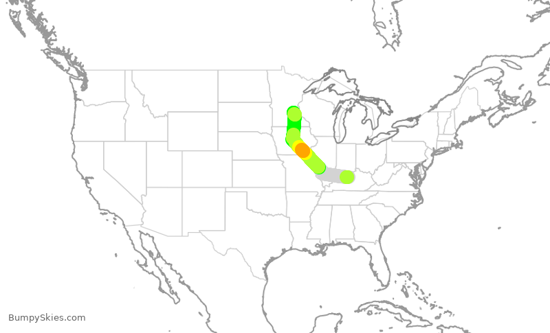 Turbulence forecast map for EDV4973, SDF to MSP