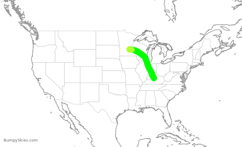 Turbulence forecast map for EDV4988, SDF to MSP