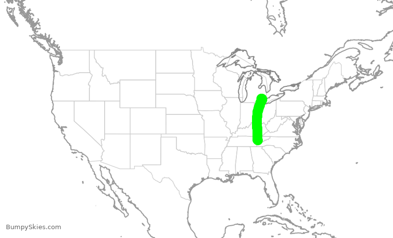 Turbulence forecast map for EDV4989, DTW to TYS
