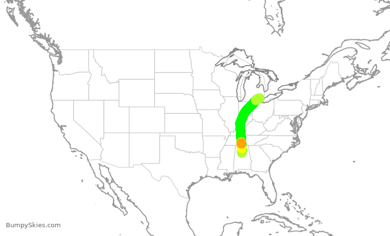 Turbulence forecast map for EDV4990, BHM to DTW