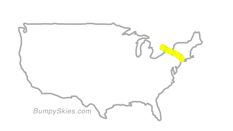 Map of continental US with illustrated flight path and turbulence forecast (described in text below)