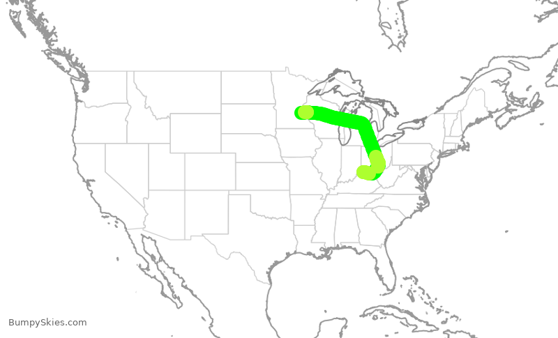 Turbulence forecast map for EDV5010, CVG to MSP