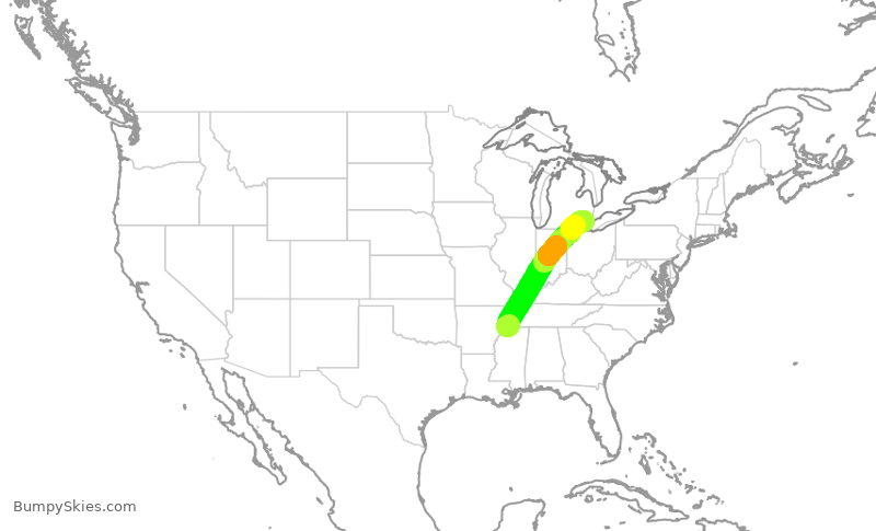 Turbulence forecast map for EDV5014, MEM to DTW