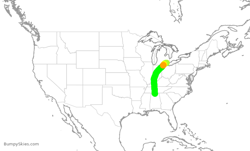 Turbulence forecast map for EDV5021, HSV to DTW