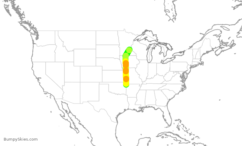Turbulence forecast map for EDV5022, MSP to XNA