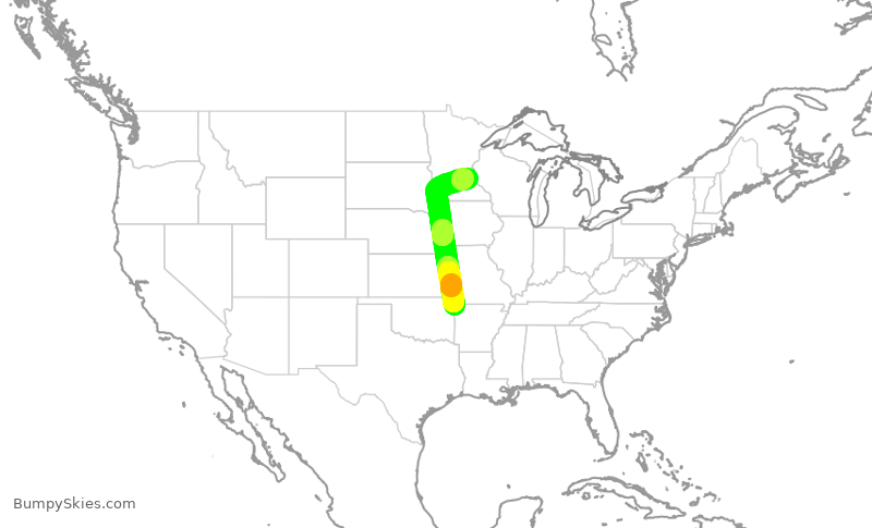 Turbulence forecast map for EDV5022, XNA to MSP