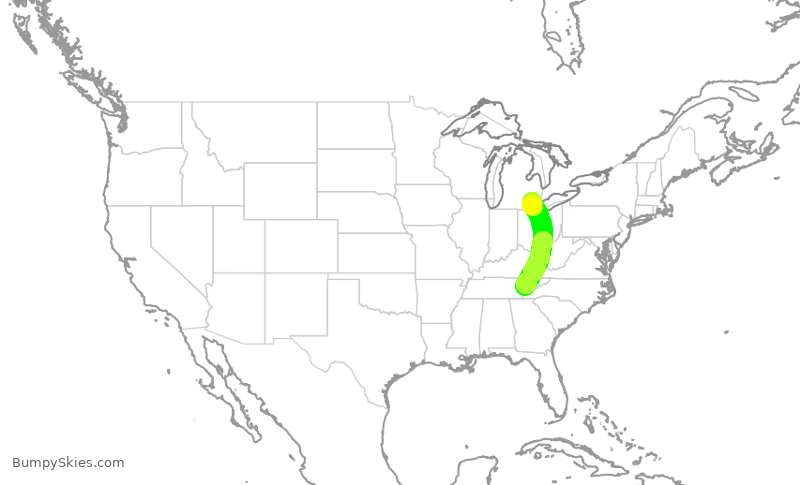 Turbulence forecast map for EDV5027, TYS to DTW