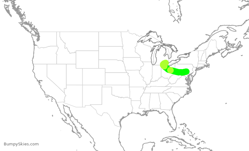 Turbulence forecast map for EDV5042, MDT to DTW