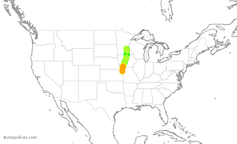 Turbulence forecast map for EDV5043, MCI to MSP