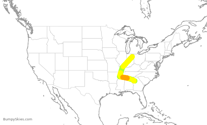 Turbulence forecast map for EDV5062, FWA to ATL