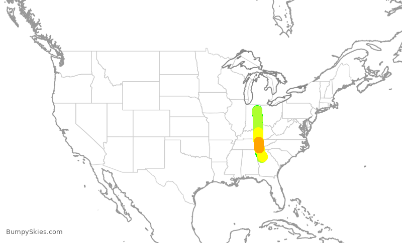 Turbulence forecast map for EDV5082, ATL to FWA