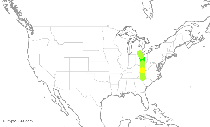 Turbulence forecast map for EDV5090, GSP to DTW