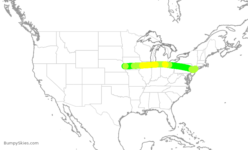Turbulence forecast map for EDV5102, OMA to LGA