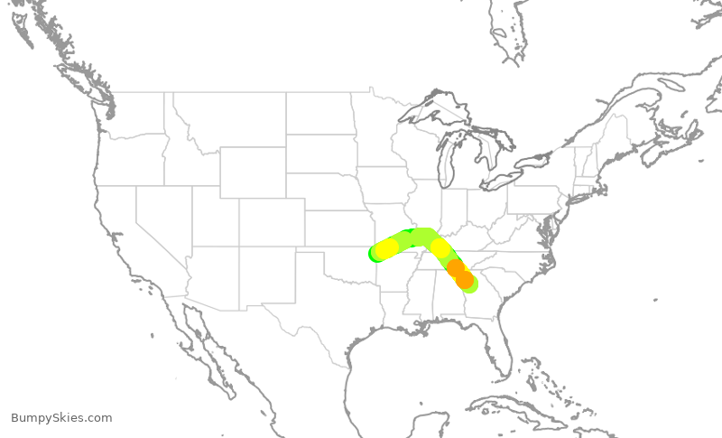 Turbulence forecast map for EDV5126, XNA to ATL