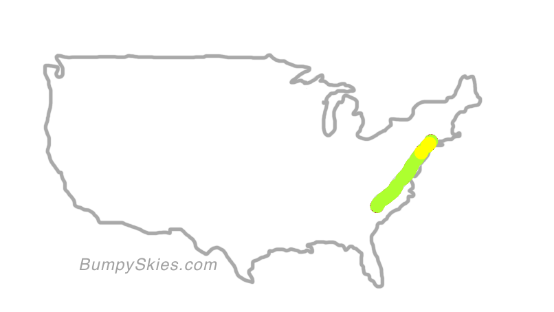 Map of continental US with illustrated flight path and turbulence forecast (described in text below)