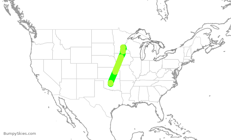 Turbulence forecast map for EDV5142, OKC to MSP