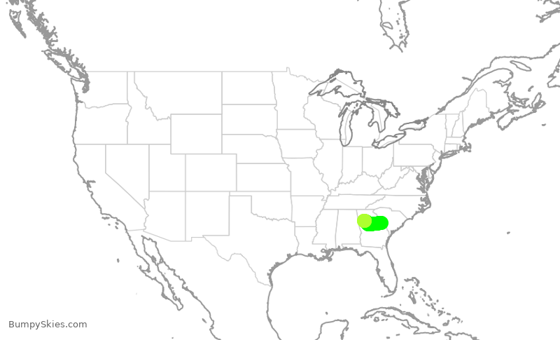 Turbulence forecast map for EDV5143, AGS to ATL