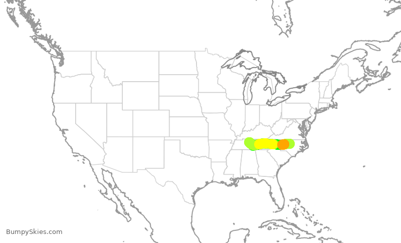 Turbulence forecast map for EDV5152, RDU to BNA