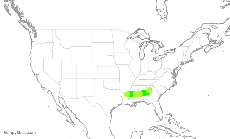 Turbulence forecast map for EDV5157, MLU to ATL