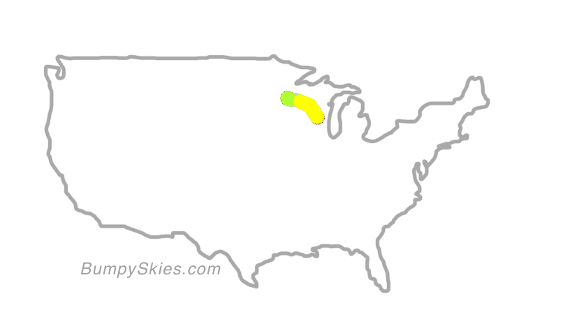 Map of continental US with illustrated flight path and turbulence forecast (described in text below)