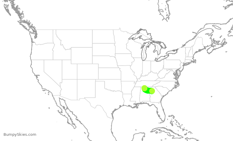 Turbulence forecast map for EDV5163, ATL to HSV