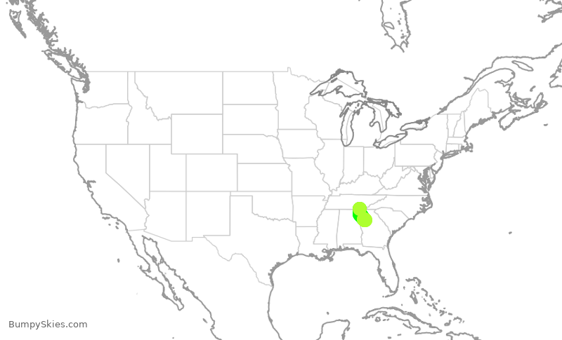 Turbulence forecast map for EDV5165, CHA to ATL