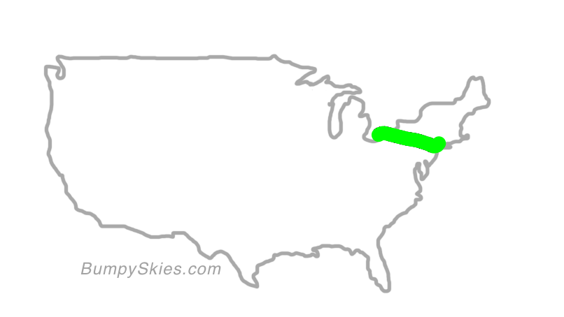 Map of continental US with illustrated flight path and turbulence forecast (described in text below)
