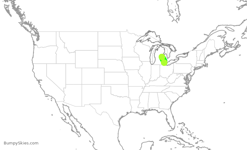 Turbulence forecast map for EDV5192, MBS to DTW