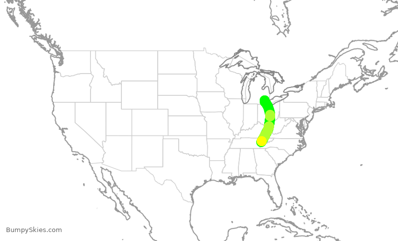 Turbulence forecast map for EDV5196, TYS to DTW