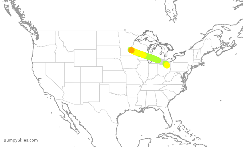 Turbulence forecast map for EDV5199, MSP to CLE
