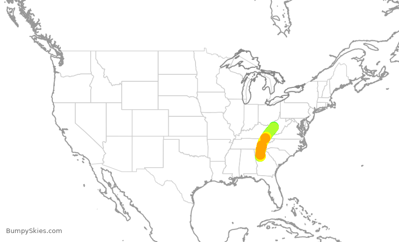 Turbulence forecast map for EDV5209, ATL to CRW