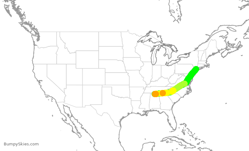 Turbulence forecast map for EDV5210, HSV to LGA