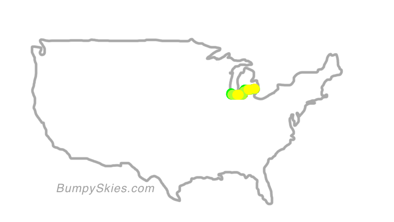 Map of continental US with illustrated flight path and turbulence forecast (described in text below)