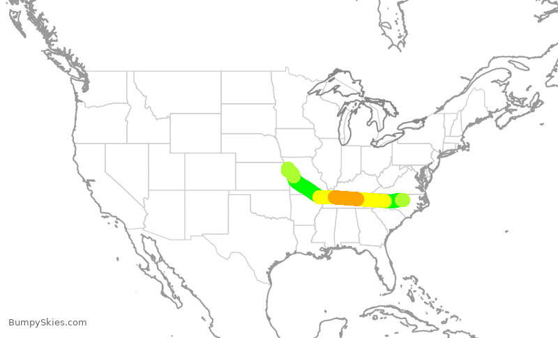 Turbulence forecast map for EDV5230, RDU to MCI