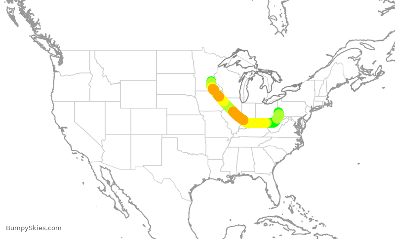 Turbulence forecast map for EDV5249, PIT to MSP