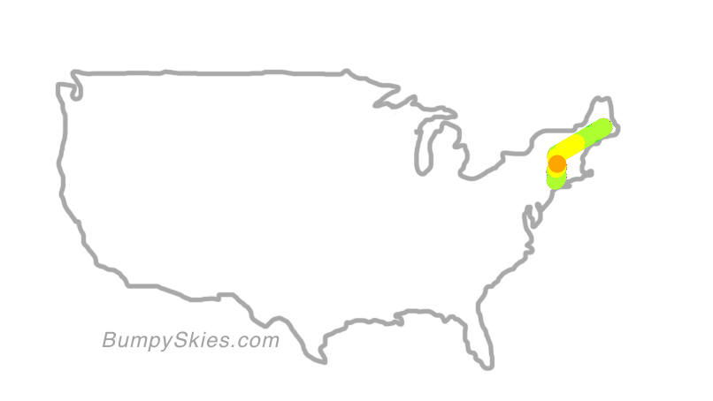 Map of continental US with illustrated flight path and turbulence forecast (described in text below)