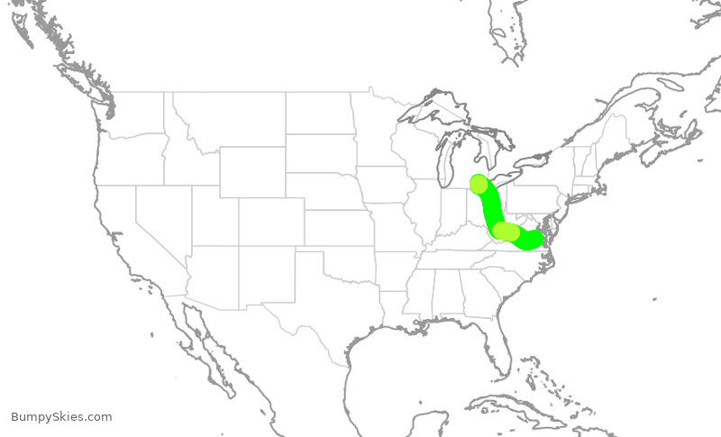 Turbulence forecast map for EDV5270, RIC to DTW