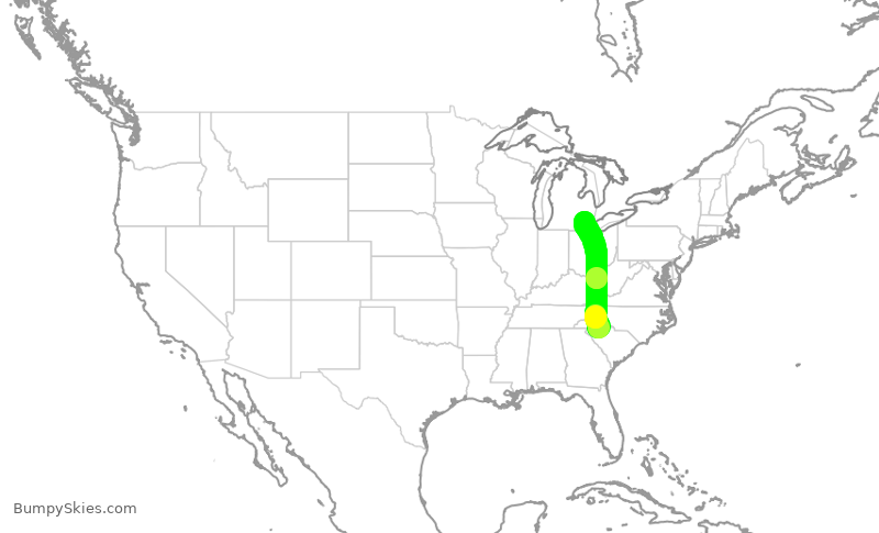 Turbulence forecast map for EDV5274, GSP to DTW