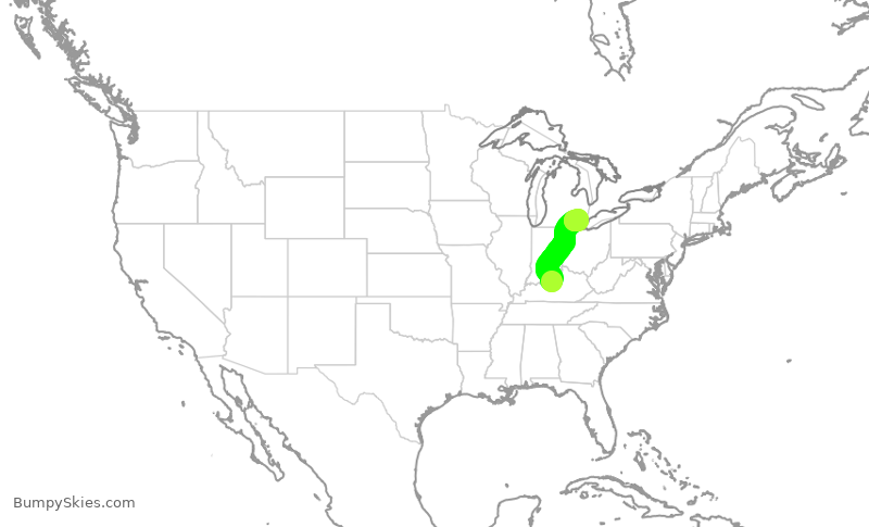 Turbulence forecast map for EDV5280, SDF to DTW