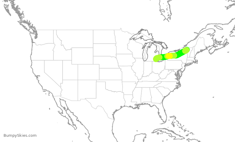 Turbulence forecast map for EDV5283, BTV to DTW