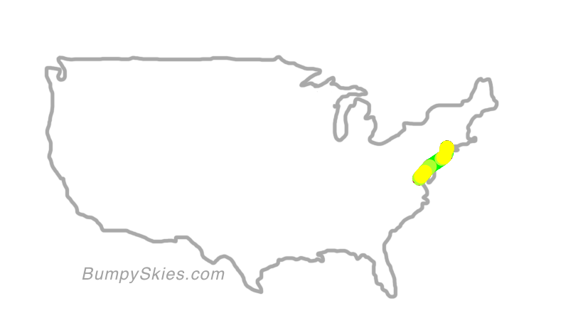 Map of continental US with illustrated flight path and turbulence forecast (described in text below)