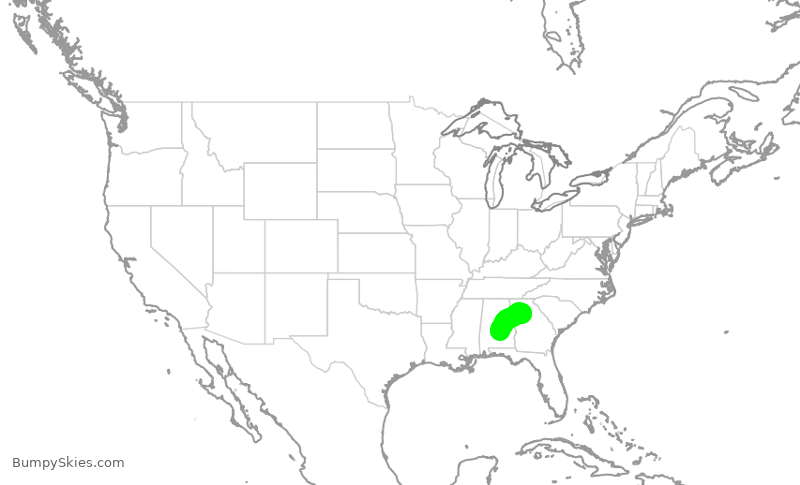 Turbulence forecast map for EDV5304, ATL to MGM