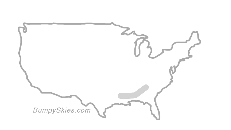 Map of continental US with illustrated flight path and turbulence forecast (described in text below)