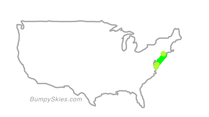Map of continental US with illustrated flight path and turbulence forecast (described in text below)