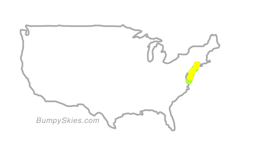 Map of continental US with illustrated flight path and turbulence forecast (described in text below)